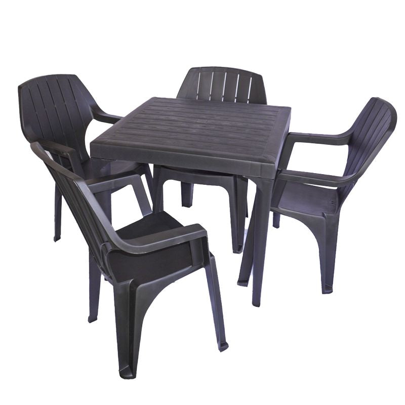 Set Tavolo Malmo 80x80 Antracite + 4 Poltrone Alta da Giardino