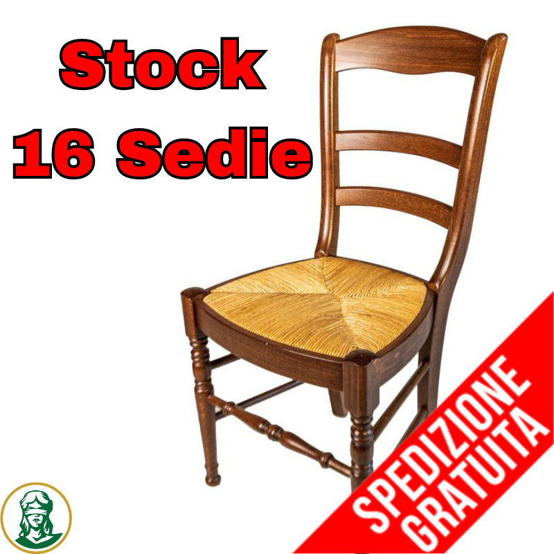 Set da 16 Sedie con Schienale Alto in noce e Seduta in Paglia