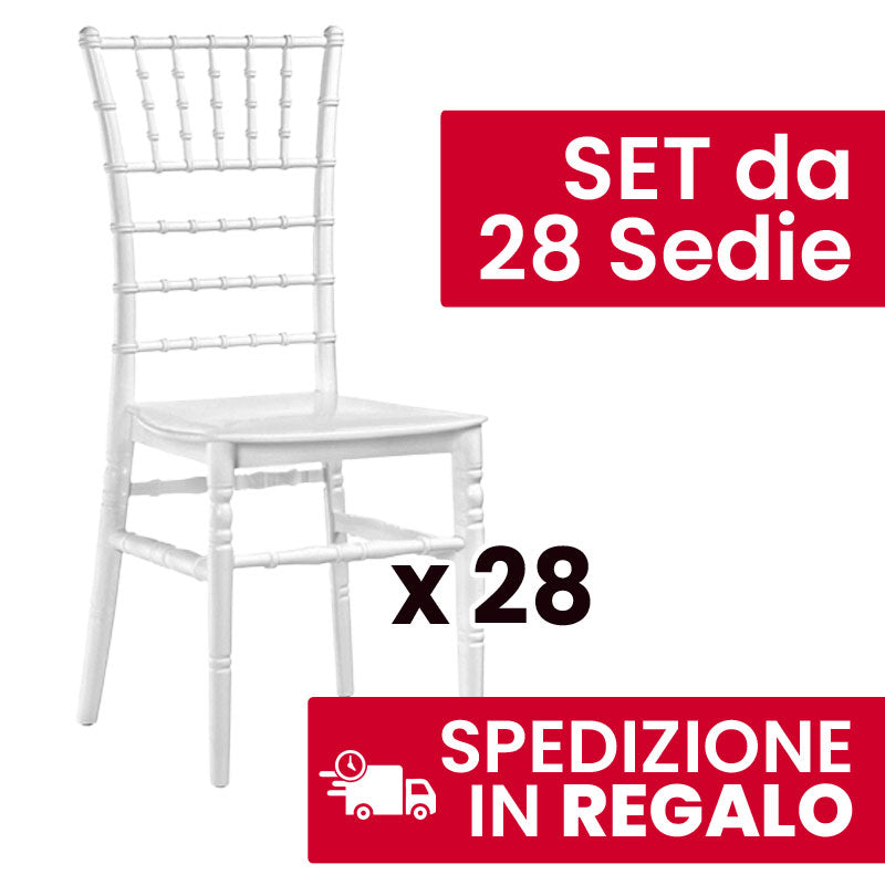 Set da 28 Sedie Chiavarina Bianca in resina