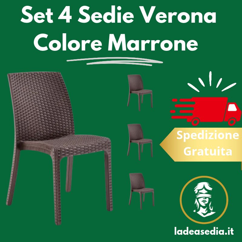 4 Poltrone Sedie Verona senza braccioli effetto rattan Marrone