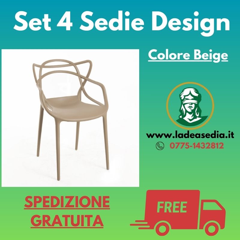 4 Sedie Design Beige in Polipropilene - La Dea Sedia
