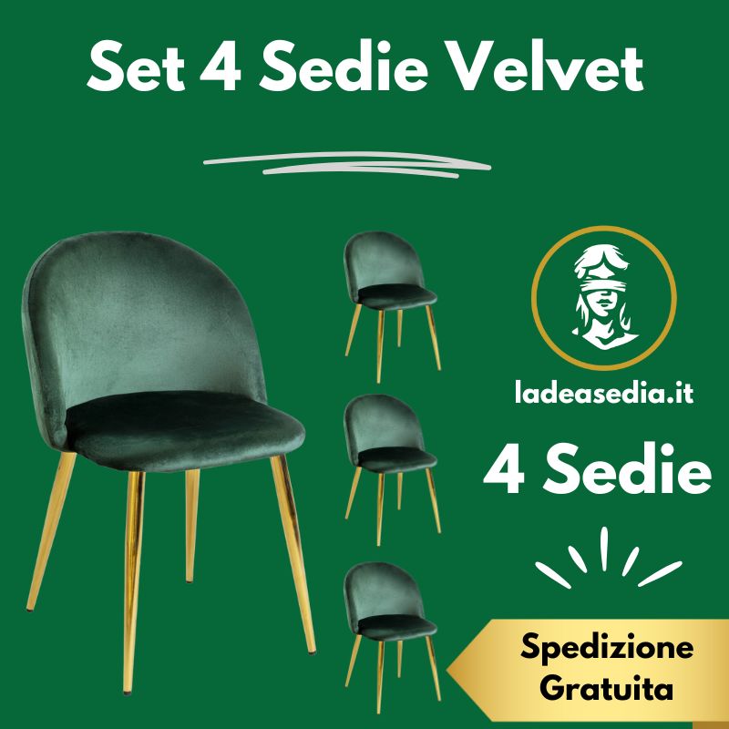 Set 4 Sedie in Velluto Modello Velvet colore Ottanio