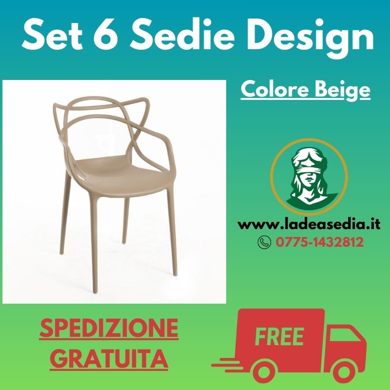 6 Sedie Design Beige in Polipropilene - La Dea Sedia
