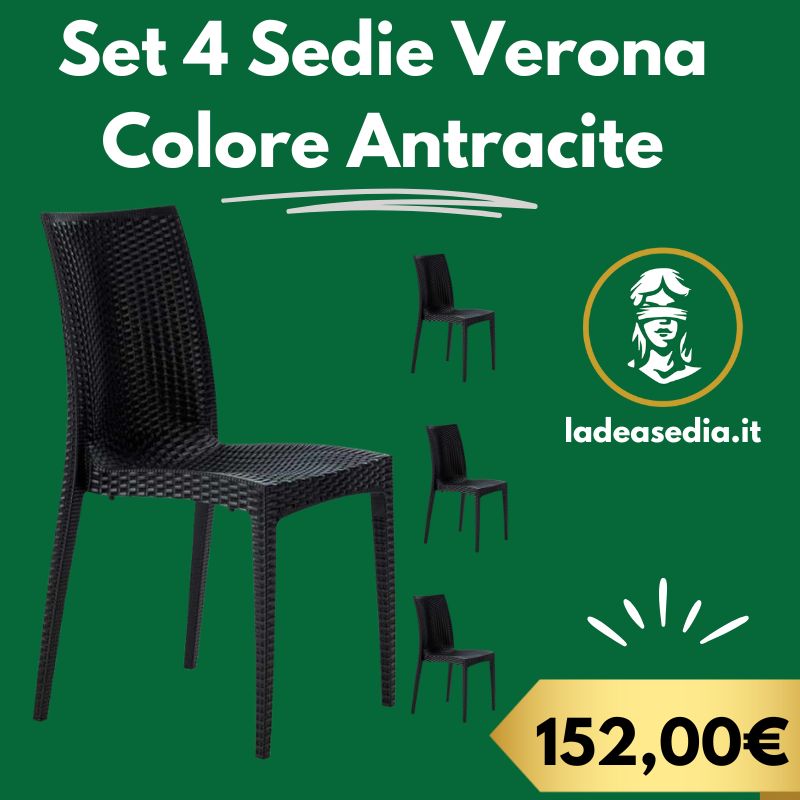 4 Poltrone Sedie Verona senza braccioli effetto rattan antracite