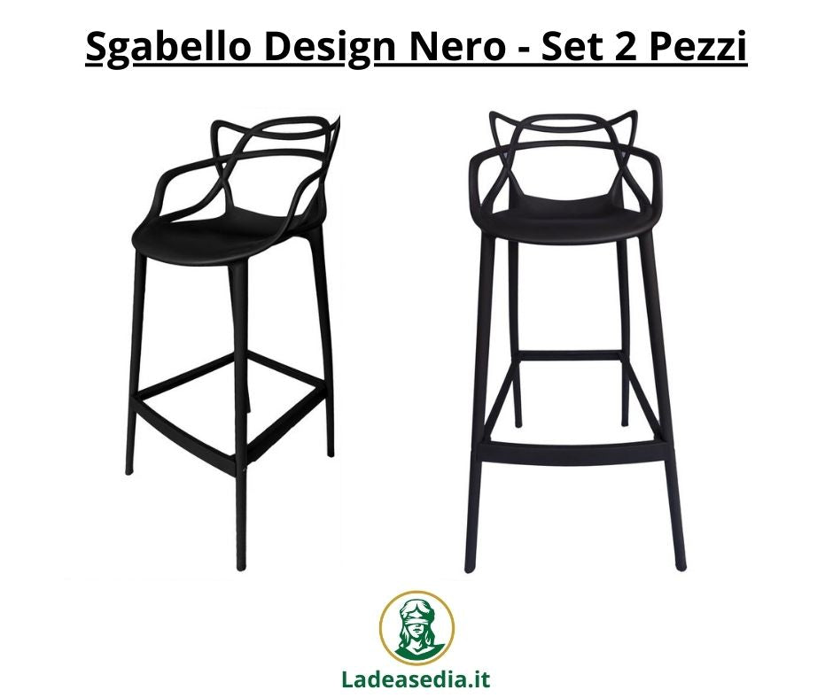 Sgabello Design Nero - Set 2 Pezzi - La Dea Sedia
