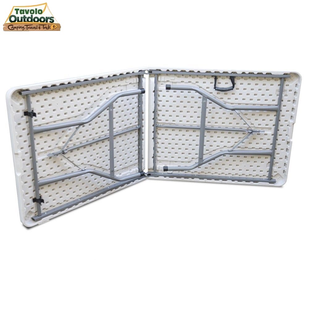 Tavolo Pieghevole in Resina 183x76x72cm Metallo Richiudibile a Valigetta Bianco 2