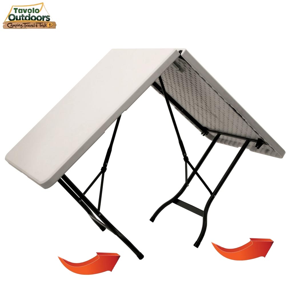 Tavolo Pieghevole in Resina 244x76x72cm Metallo Richiudibile a Valigetta Bianco - Arredo Esterno 4