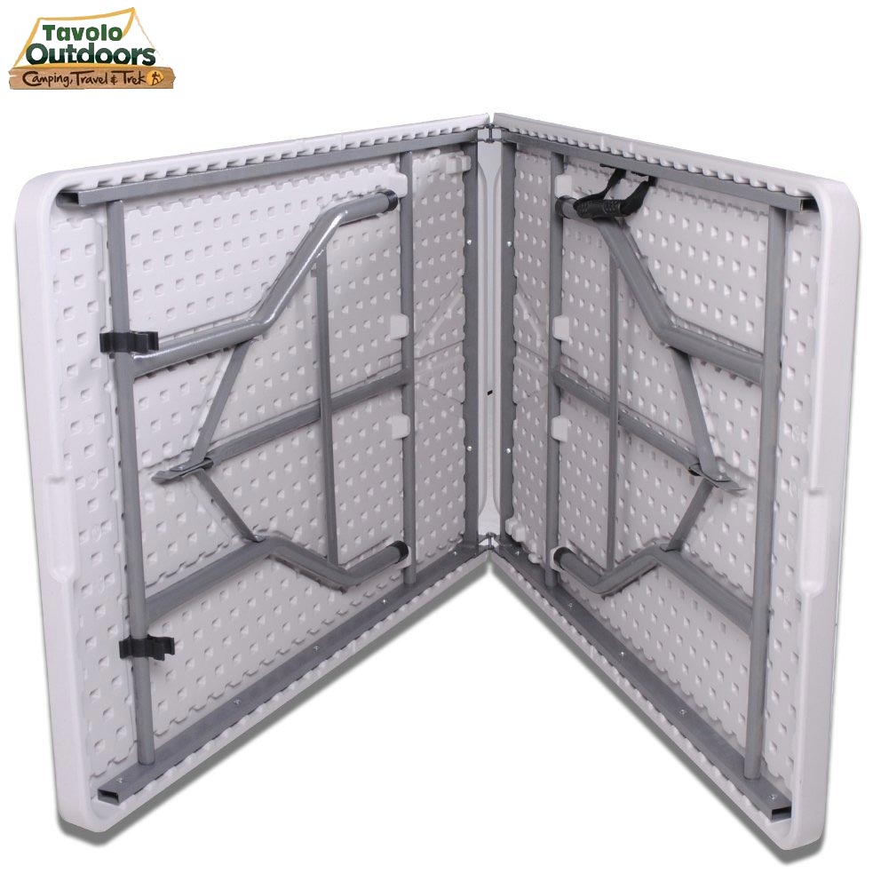 Tavolo Pieghevole in Resina 244x76x72cm Metallo Richiudibile a Valigetta Bianco - Arredo Esterno