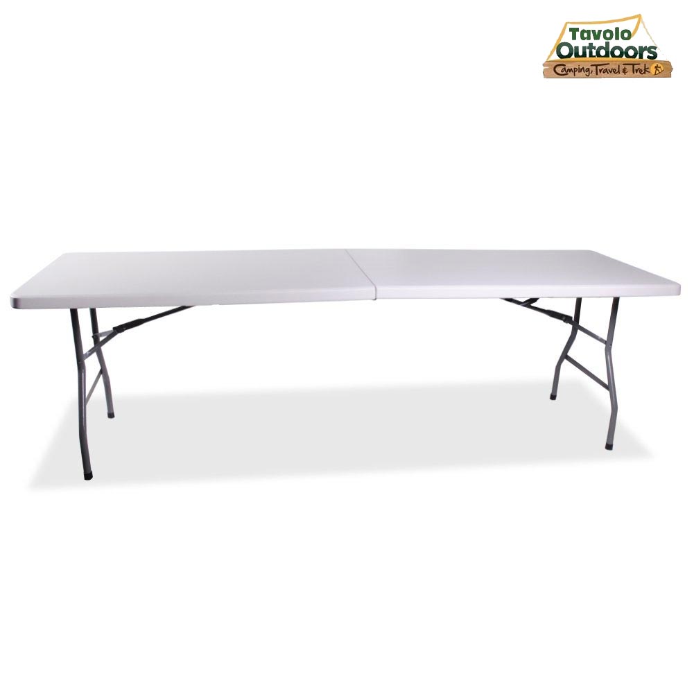 Tavolo Pieghevole in Resina 244x76x72cm Metallo Richiudibile a Valigetta Bianco - Arredo Esterno 5