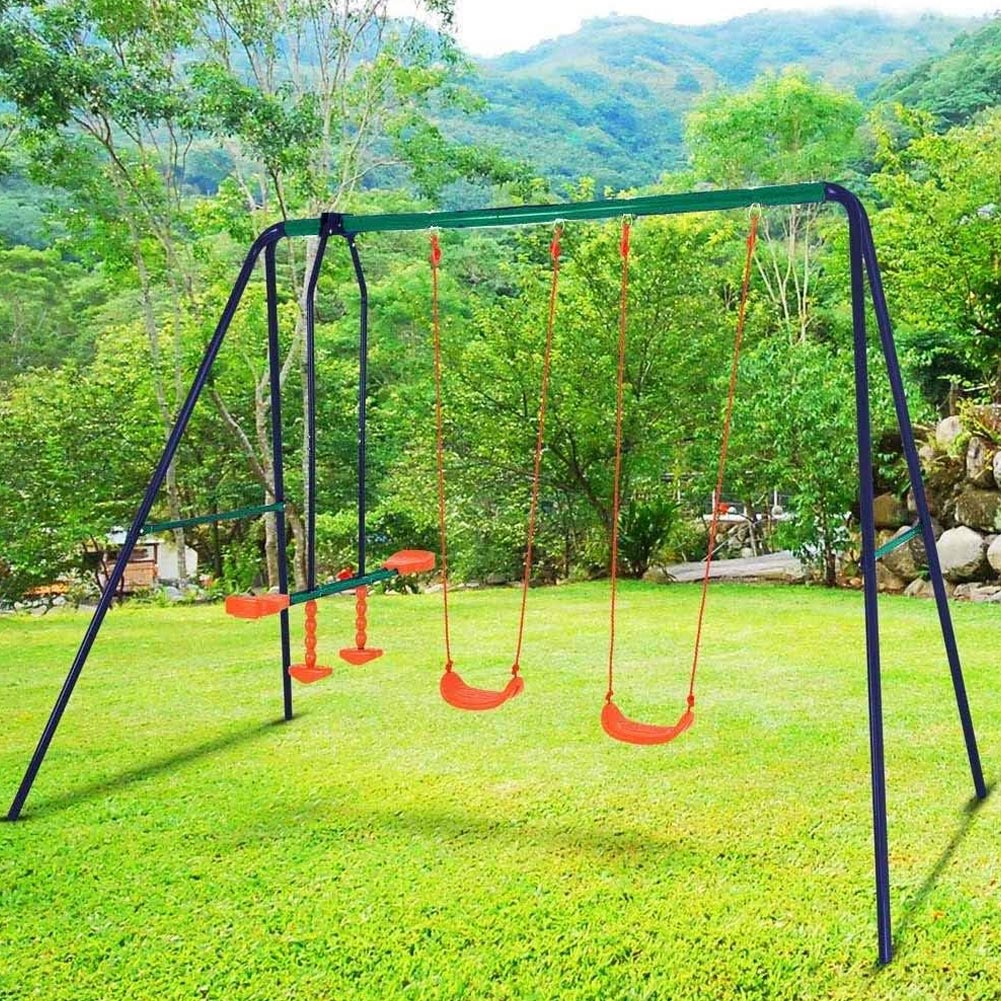 Altalena da Giardino per Bambini Dondolo 4 Posti Con Cavalluccio per Esterno Blu 5