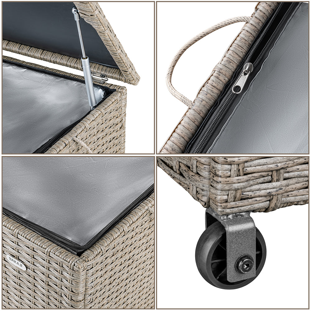 Baule Portaoggetti da Giardino Cassapanca Polyrattan Impermeabile 2 Ruote Crema 3