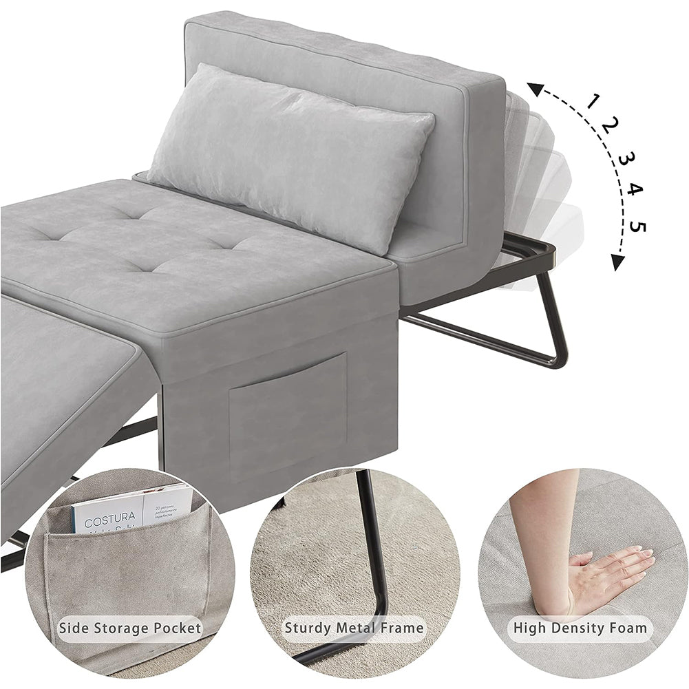 Divano Letto 4 in 1 Poltrona Chaise Longue Grigio Chiaro - La Dea Sedia 4