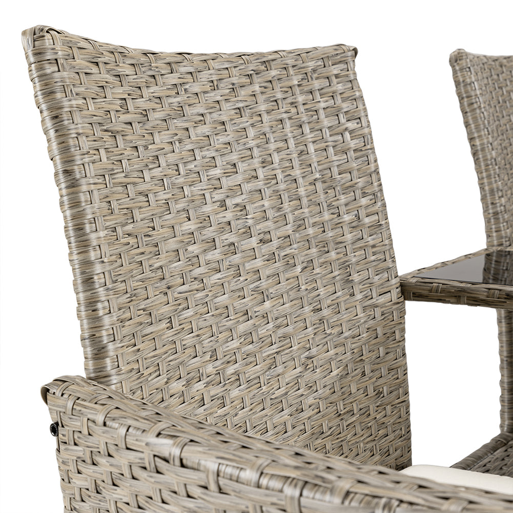 Divano Panca da Giardino Crema in Polyrattan Panchina Divanetto con Ripiano Vetro