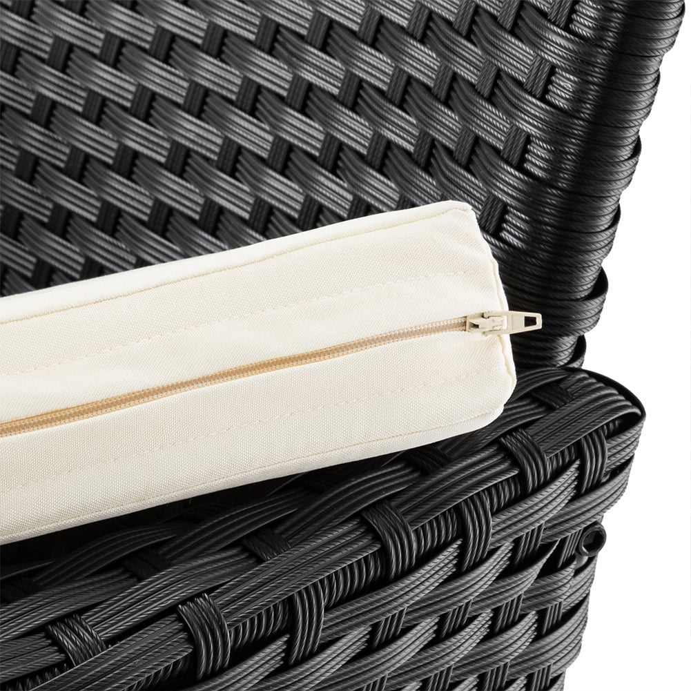 Divano Panca da Giardino Nero in Polyrattan Panchina Divanetto con Ripiano Vetro