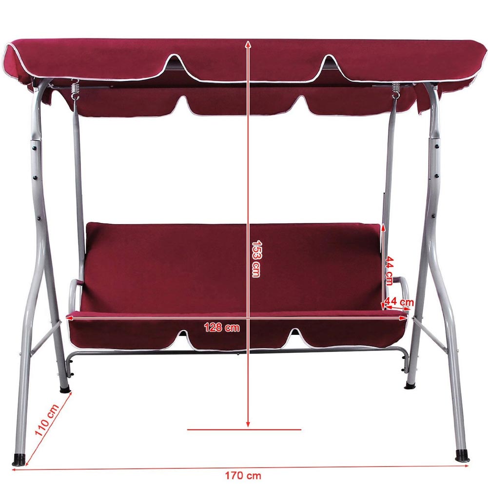 Dondolo da Giardino 3 Posti Altalena Esterno Acciaio + Tettuccio Rosso Bordeaux 5