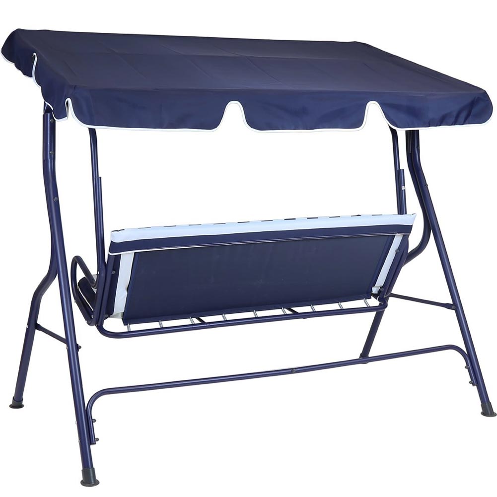 Dondolo da Giardino 3 Posti Altalena per Esterno Acciaio + Tettuccio BLU Bianco 3