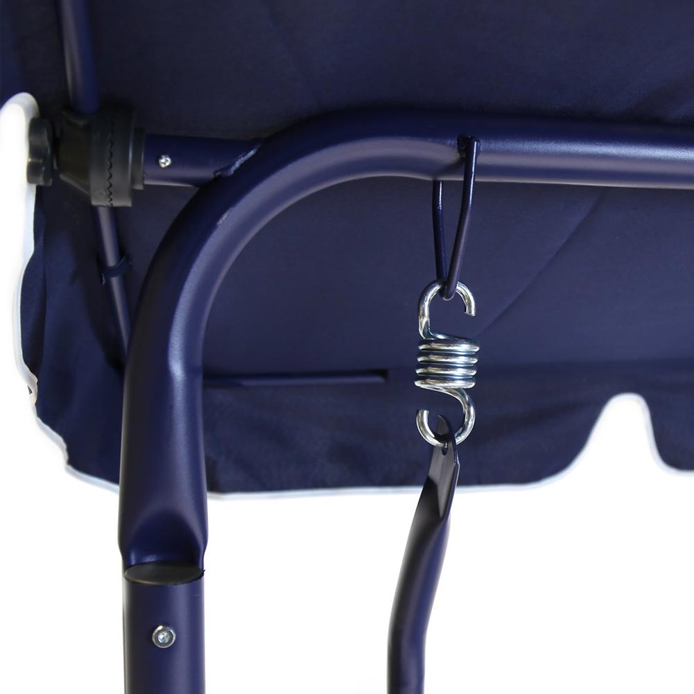 Dondolo da Giardino 3 Posti Altalena per Esterno Acciaio + Tettuccio BLU Bianco 4