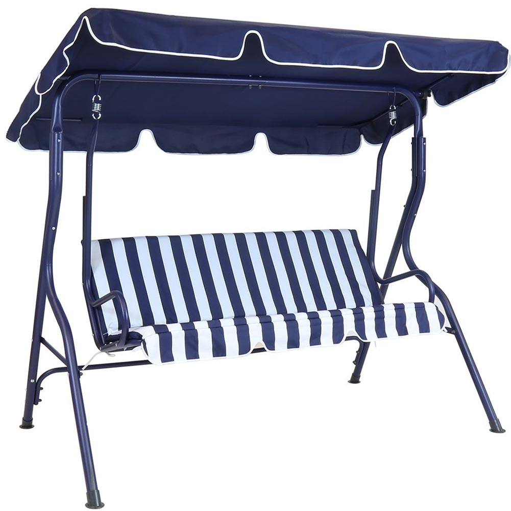 Dondolo da Giardino 3 Posti Altalena per Esterno Acciaio + Tettuccio BLU Bianco 5