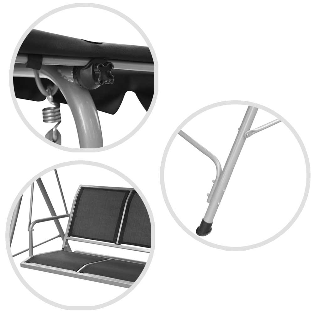 Dondolo da Giardino terrazzo in Acciaio e Tessuto Tetto Reclinabile Grigio Nero 5