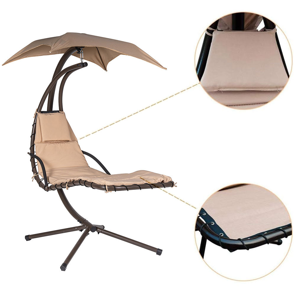 Dondolo Lettino Sospeso Da Giardino Con Parasole e Cuscino 2x2 Amaca Colore Beige 3