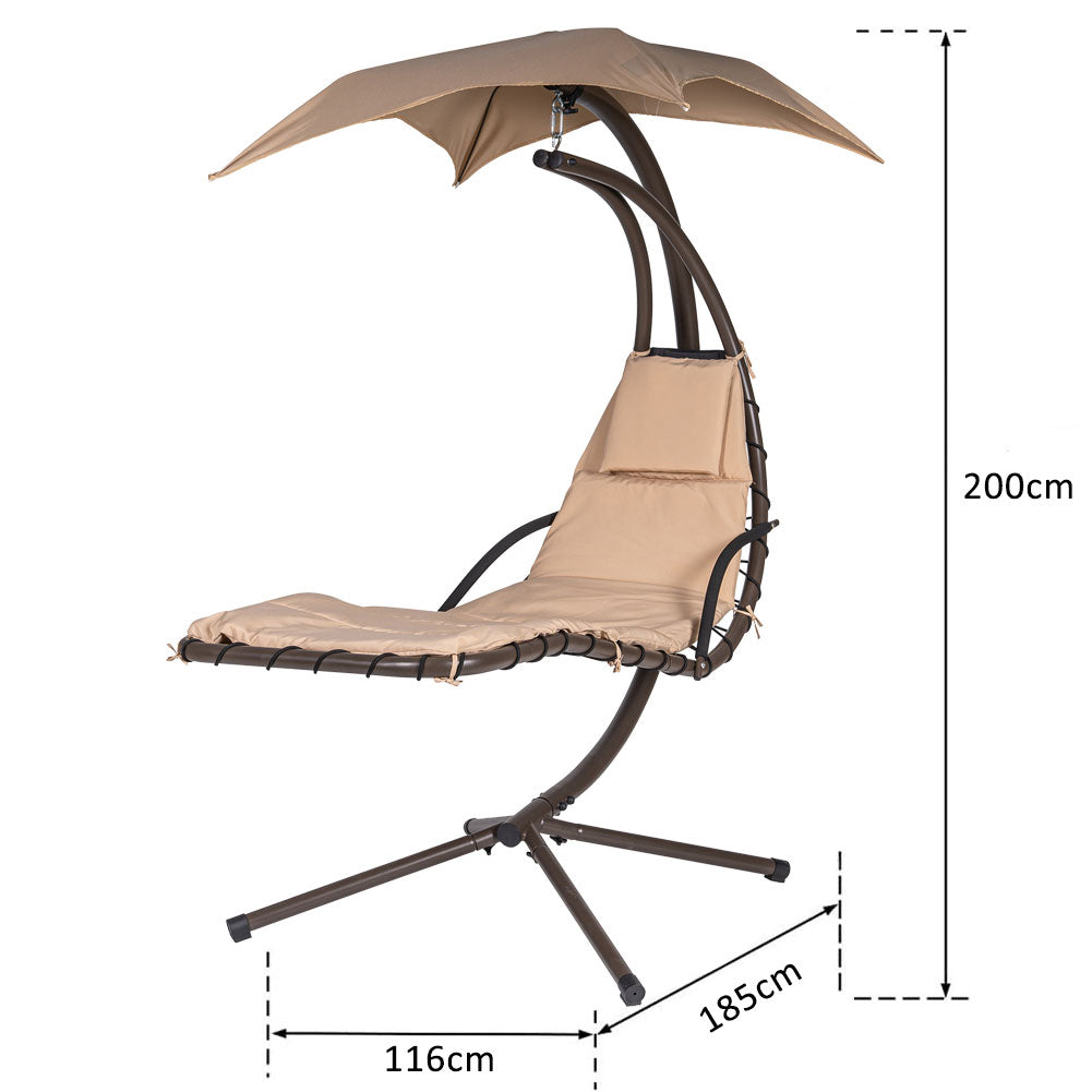 Dondolo Lettino Sospeso Da Giardino Con Parasole e Cuscino 2x2 Amaca Colore Beige 4