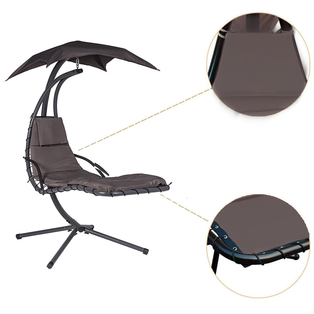 Dondolo Lettino Sospeso Da Giardino Con Parasole e Cuscino 2x2 Amaca Colore Grigio 4