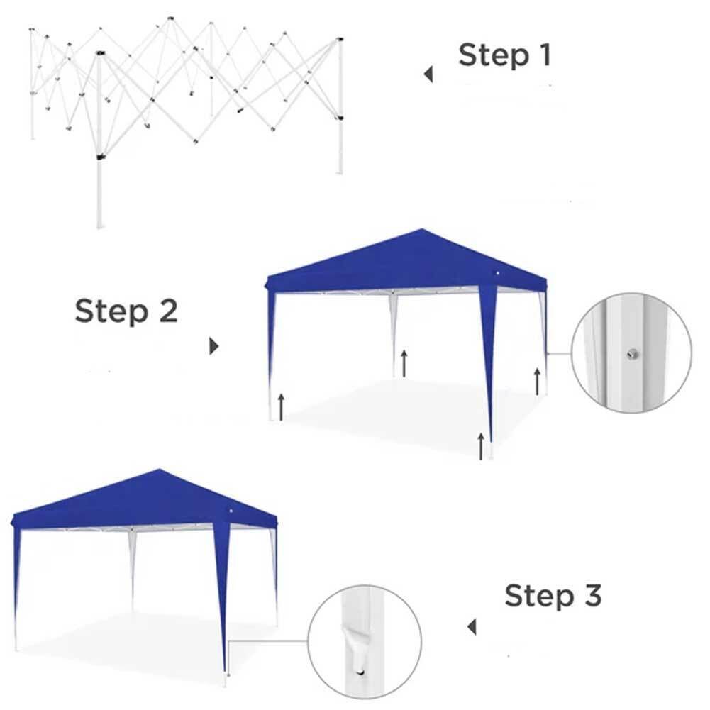 Gazebo 3x3 Pieghevole Impermeabile Richiudibile Fisarmonica Blu - Arredo Esterno 4