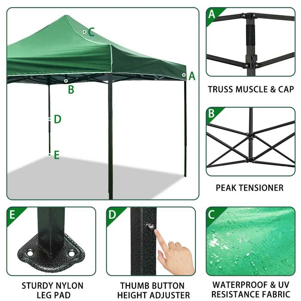 Gazebo 3x3 Pieghevole Impermeabile Richiudibile Verde - Arredo Esterno 3
