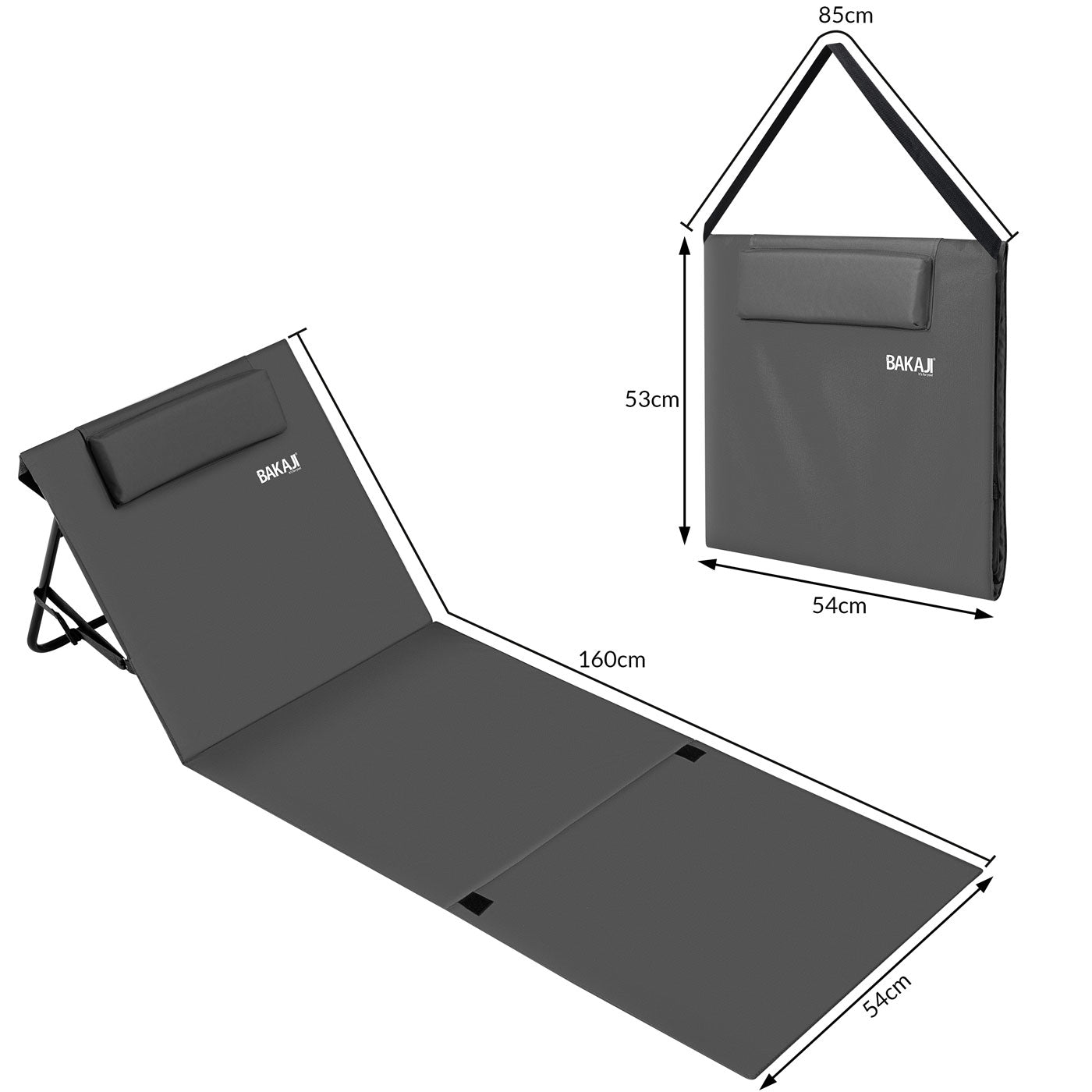 Lettino da Spiaggia Stuoia Materassino Mare Pieghevole Regolabile Imbottita Grigio - Arredo Esterno