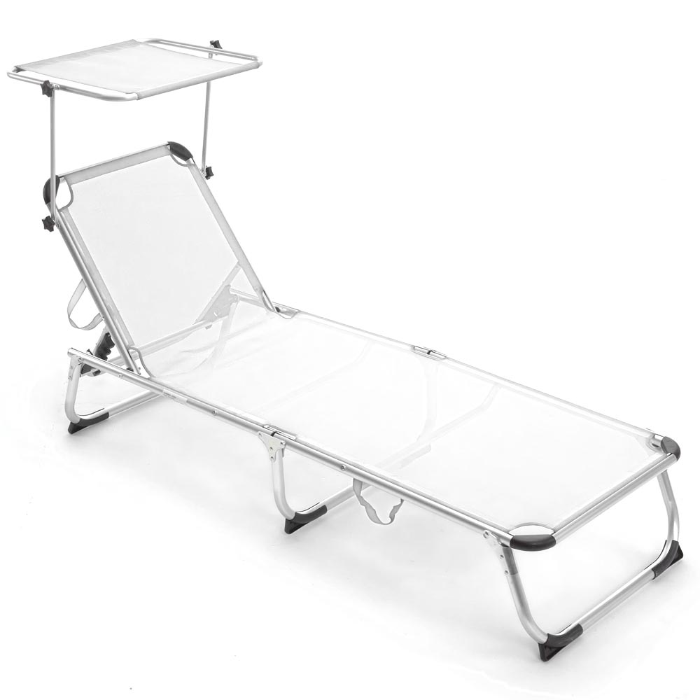 Lettino Prendisole con Tettuccio Parasole Sdraio Mare Bianco Alluminio Pieghevole - Arredo Esterno 4