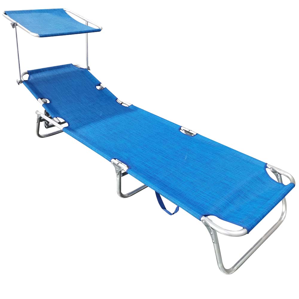 Lettino Prendisole Pieghevole Mare Spiaggia Sdraio con Tettuccio Parasole Blu - Arredo Esterno 3