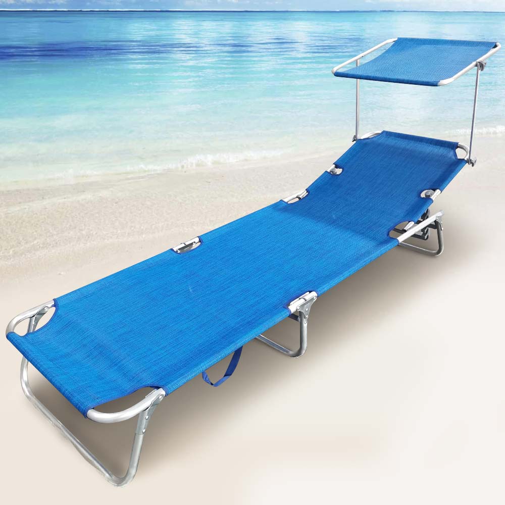 Lettino Prendisole Pieghevole Mare Spiaggia Sdraio con Tettuccio Parasole Blu - Arredo Esterno 4