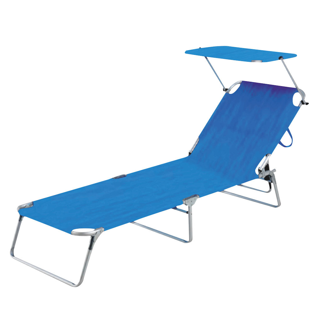 Lettino Prendisole Pieghevole Mare Spiaggia Sdraio con Tettuccio Parasole Blu - Arredo Esterno 2
