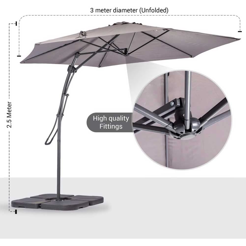 Ombrellone da Giardino Grigio Decentrato 3 x 3 Mt Base Croce e Sistema Air Vent 3