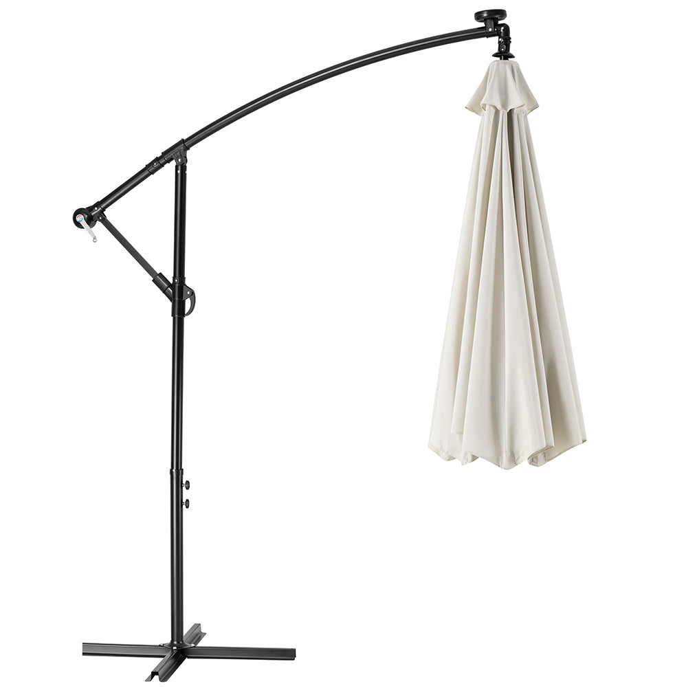 Ombrellone Giardino 3mt con Luce LED Solare Palo Decentrato con Carrucola Beige 5