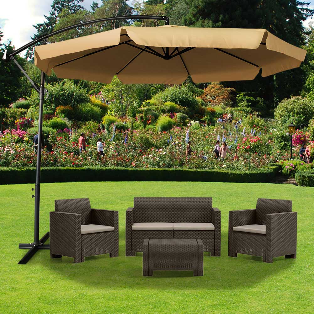 Ombrellone Giardino Decentrato 3x3 Moka Telo con pendente Palo Alluminio Gazebo 5