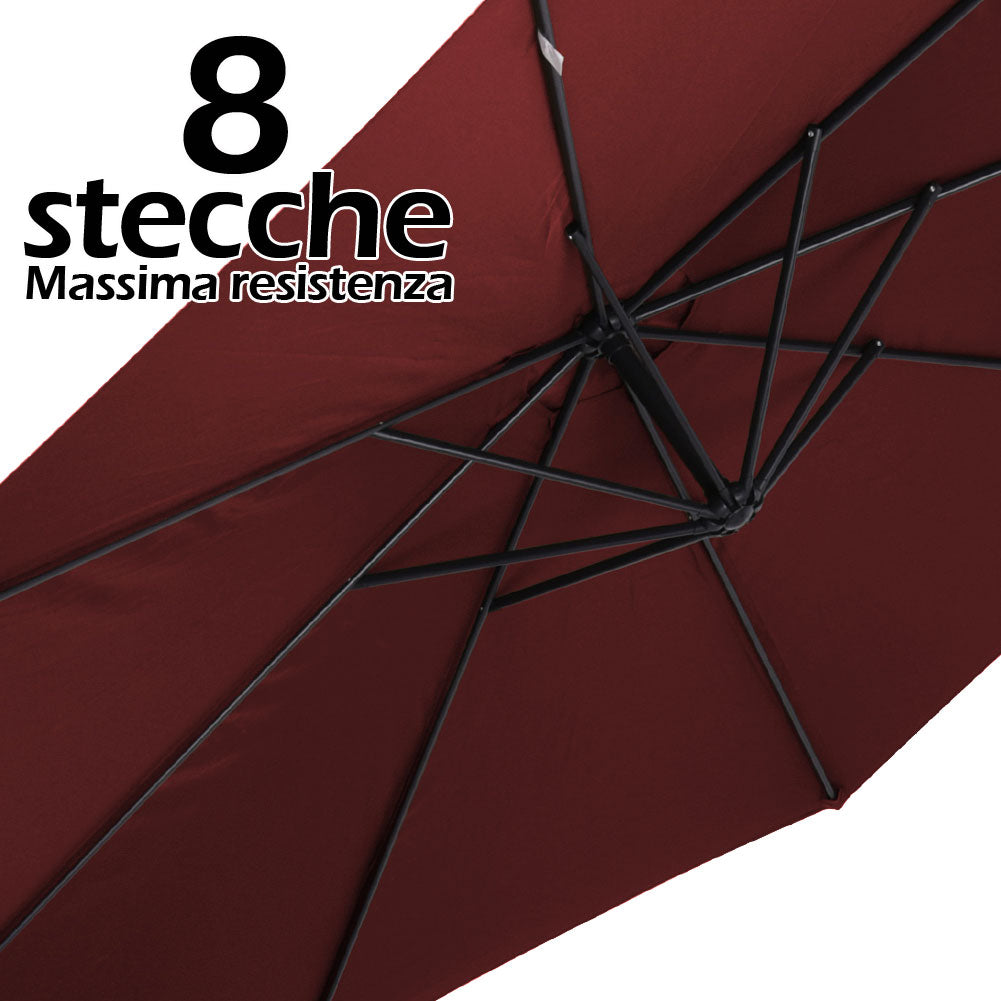 Ombrellone Giardino Decentrato 3x3 Mt Rosso Vino Palo Alluminio Gazebo Piscina 4