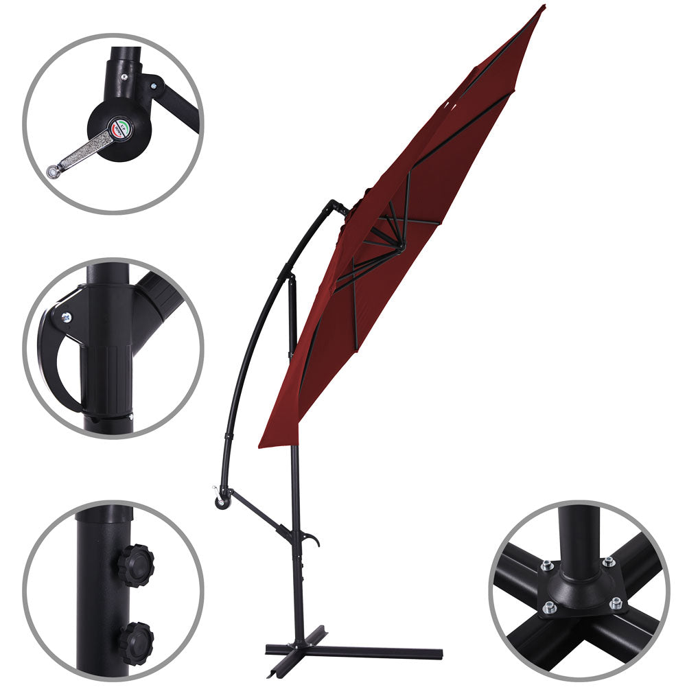 Ombrellone Giardino Decentrato 3x3 Mt Rosso Vino Palo Alluminio Gazebo Piscina