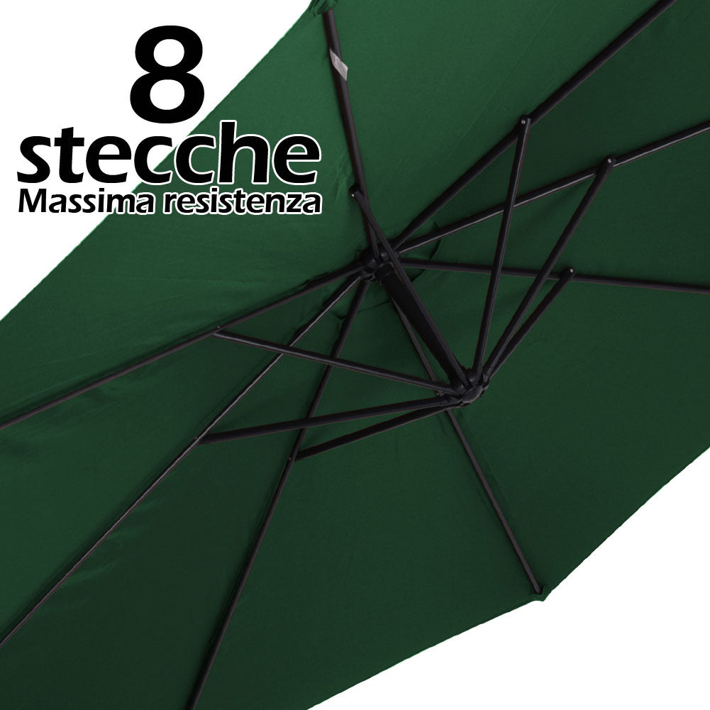 Ombrellone Giardino Decentrato 3x3 Mt Verde Palo Alluminio - Arredo Esterno