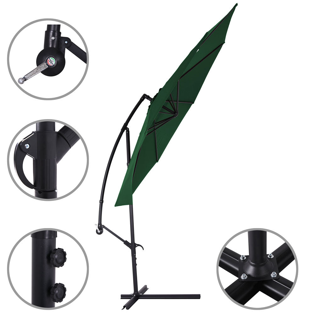 Ombrellone Giardino Decentrato 3x3 Mt Verde Palo Alluminio - Arredo Esterno 3