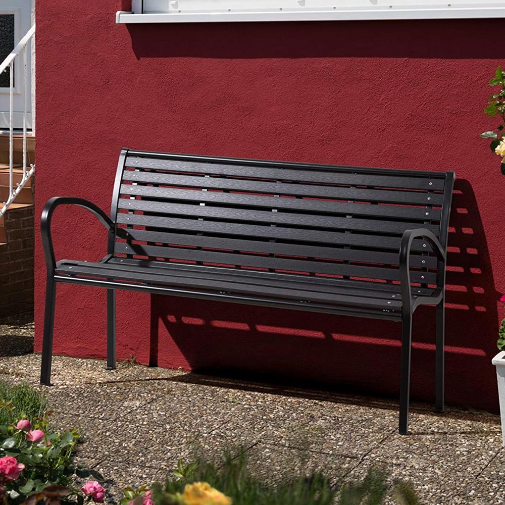 Panchina Giardino Polywood Struttura in Acciaio Nero 126x81x62 - Arredo Esterno 2