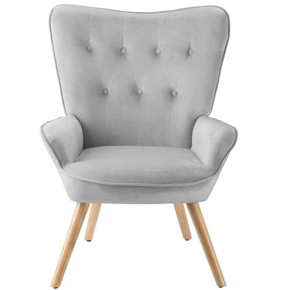 Poltrona da Salotto in Velluto Grigio con Poggiapiedi Moderno - La Dea Sedia