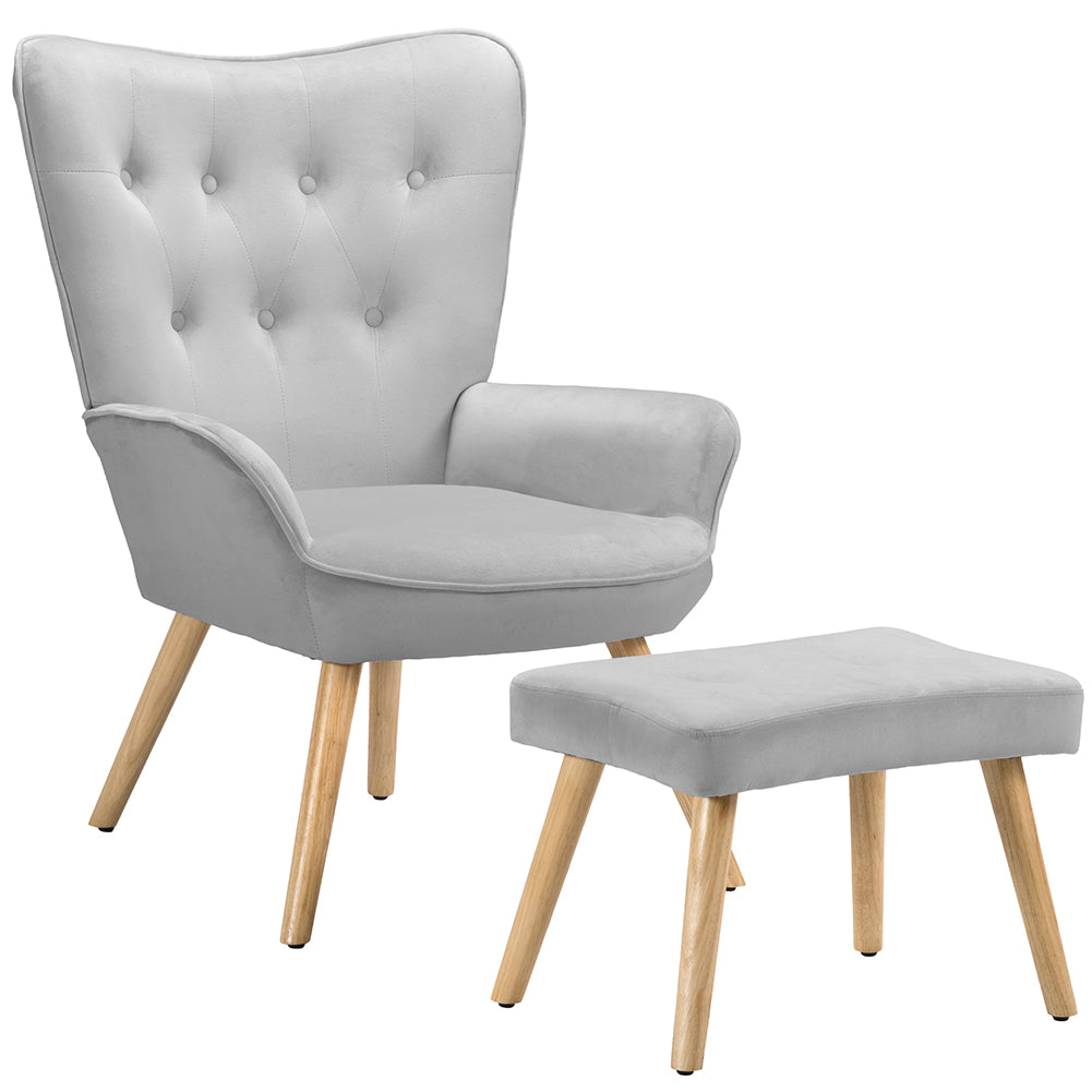 Poltrona da Salotto in Velluto Grigio con Poggiapiedi Moderno - La Dea Sedia 5