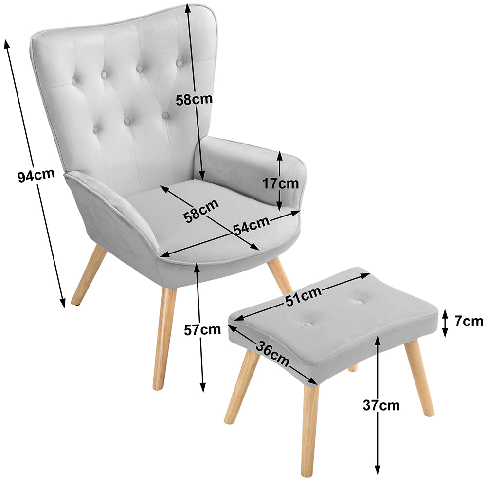 Poltrona da Salotto in Velluto Grigio con Poggiapiedi Moderno - La Dea Sedia 3