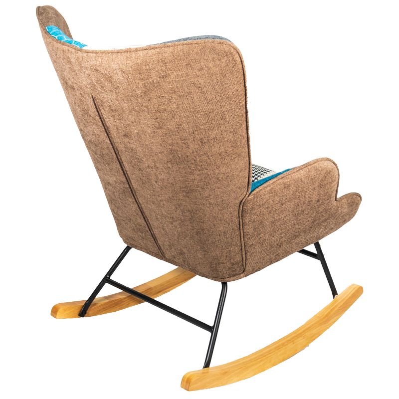 Sedia A Dondolo Con Poggiapiedi In Tessuto Patchwork - Multicolore, Struttura Legno E Acciaio