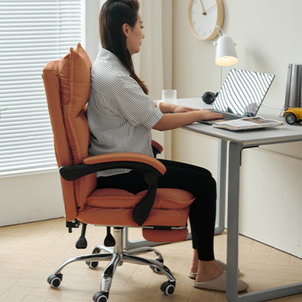 Poltrona Presidenziale da Ufficio Sedia Scrivania Ecopelle Arancione Poggiapiedi