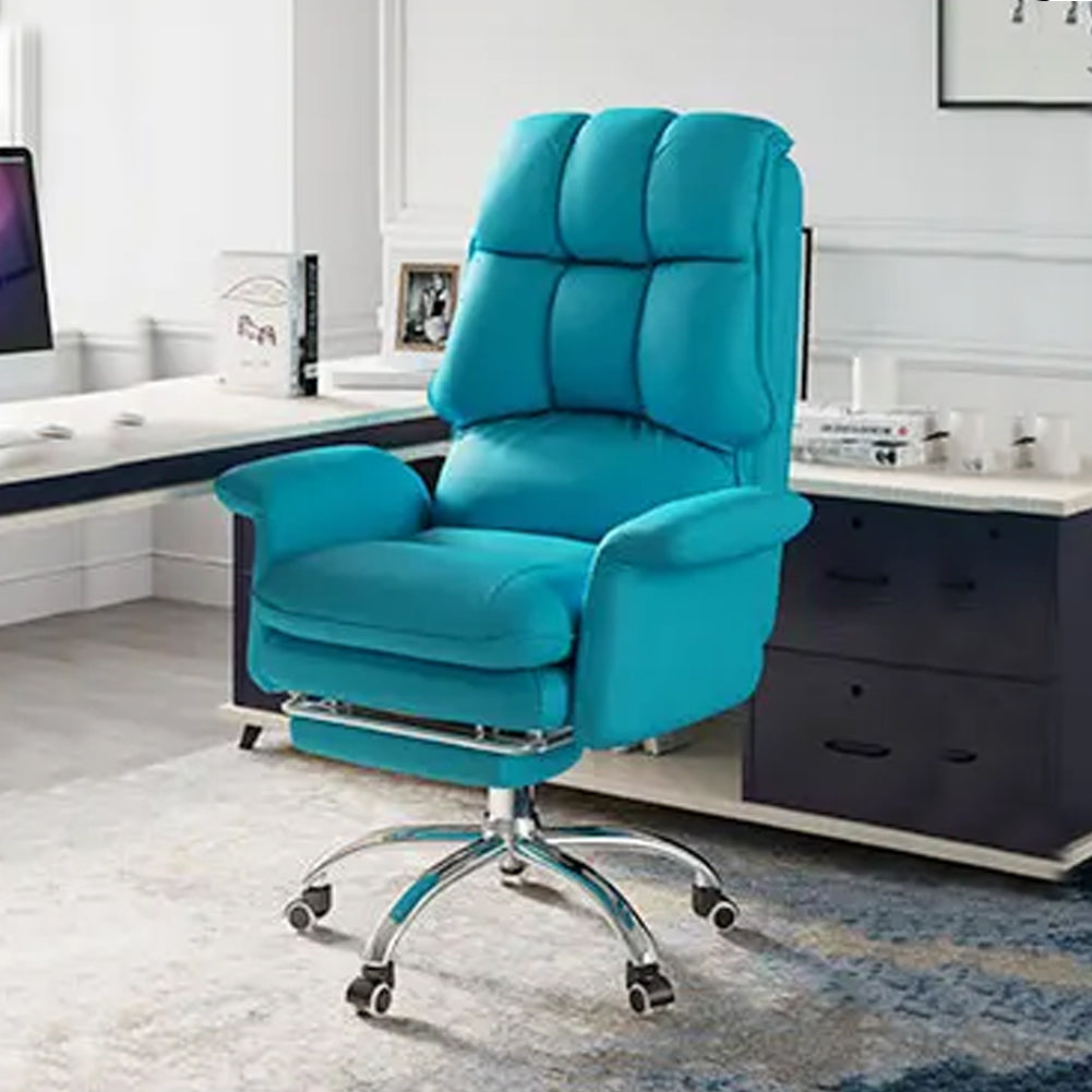 Poltrona Presidenziale Ufficio Sedia Scrivania Imbottita e Poggiapiedi Azzurro