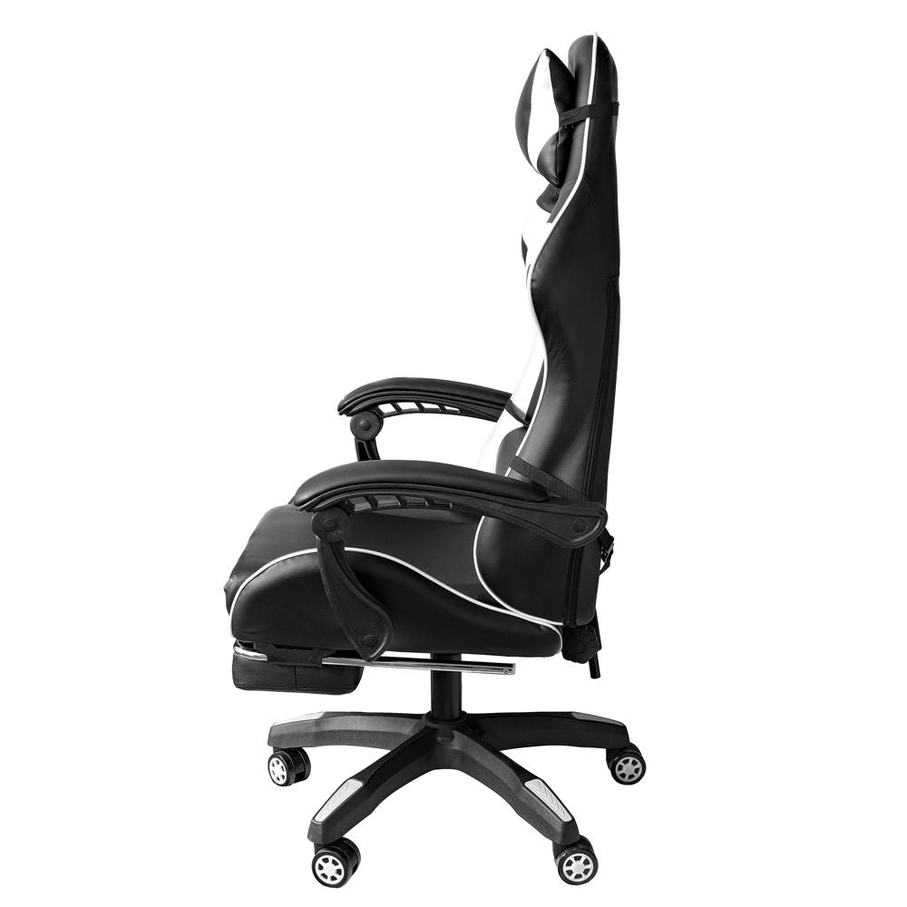 Poltrona Sedia Gaming girevole reclinabile da ufficio con poggiapiedi Bianco 5