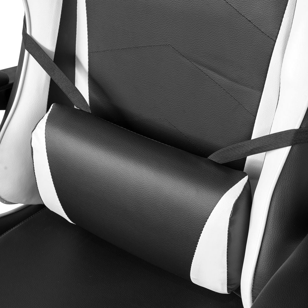 Poltrona Sedia Gaming girevole reclinabile da ufficio con poggiapiedi Bianco 7