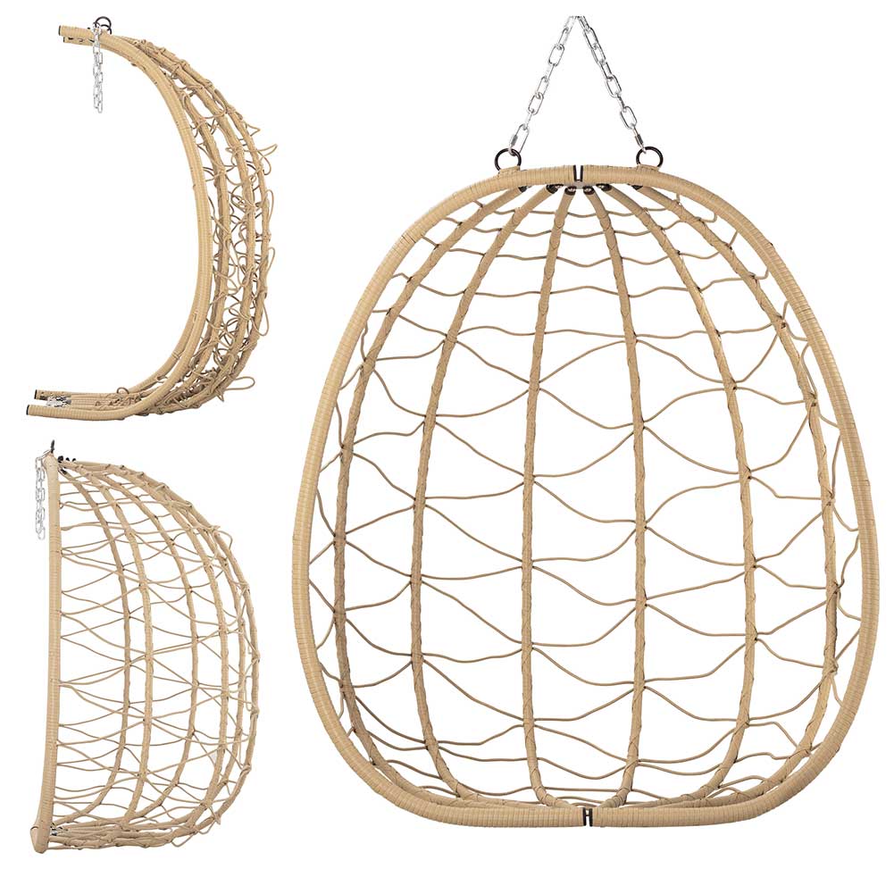 Poltrona Sospesa Giardino Sedia Dondolo Amaca Pensile Rannat e Metallo Beige 5